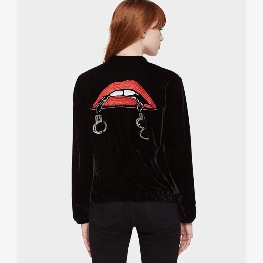 OBEY | Tough Love Black Velvet Zip-up Bomber Jacket Sz Small Lips 👄